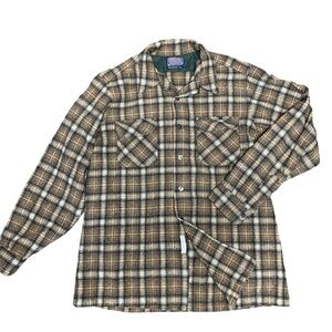 Pendleton Brown Tan Black Plaid Casual Button-Down Shirt